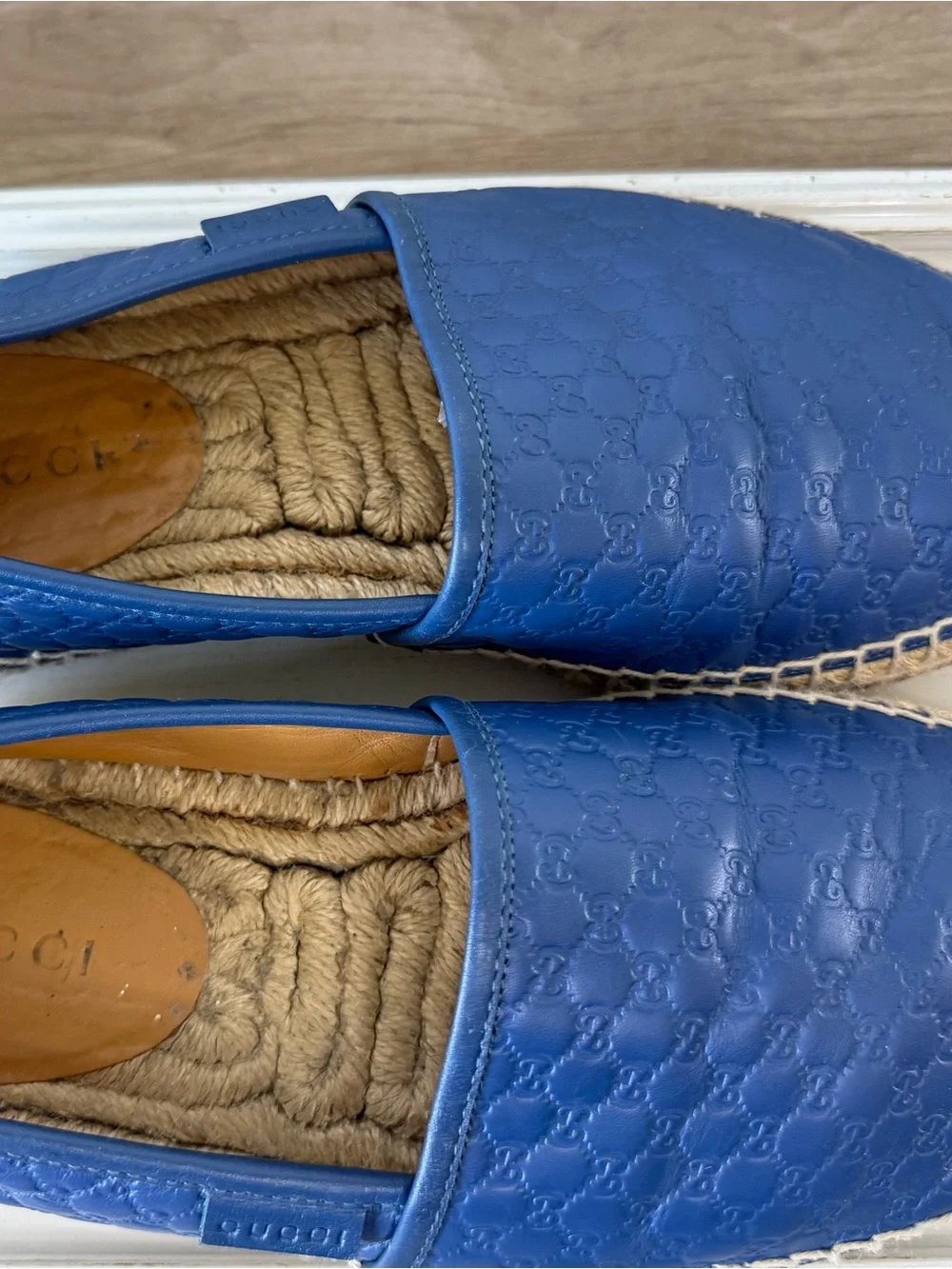 Gucci Navy Embossed Leather Espadrille Slip-Ons size 6